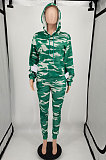 Camouflage Green Prined Wholesale Women's Long Sleeve Hoodie Pencil Pants Casual Suit YM222-4