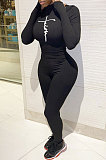 Black Modest Design Printed Long Sleeve High Neck Collect Waist Slim Fitting Jumpsuits WJ5232-3