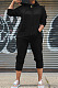 Black Simple Preppy Long Sleeve Hoodie Trousers Plain Suit WY6864-4