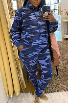 Camouflage Blue Prined Wholesale Women's Long Sleeve Hoodie Pencil Pants Casual Suit YM222-2