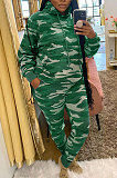 Camouflage Green Prined Wholesale Women's Long Sleeve Hoodie Pencil Pants Casual Suit YM222-4