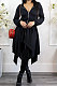 Black Women's Pure Color V Collar Long Sleeve Zipper Irregular Mid Waist Midi Dress AMW8360-3