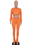 Orange Euramerican Casual Dew Waist Spit Bodycon Pants Sets ED8544-1