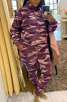 Camouflage Purple Prined Wholesale Women's Long Sleeve Hoodie Pencil Pants Casual Suit YM222-3
