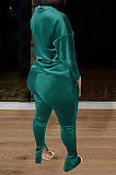 Green Women Korea Velvet Pure Color Long Sleeve Split Pants Sets AMW8358-1