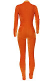 SUPER WHOLESALE|Orange Sexy Casual Pleuche Solid Color Zipper Bodycon Jumpsuits ED8547