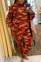 Camouflage Orange Red Prined Wholesale Women's Long Sleeve Hoodie Pencil Pants Casual Suit YM222-5