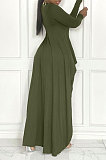 Army Green Wome's Solid Color Casual Irregular Bodycon Pants Sets JR3662-2