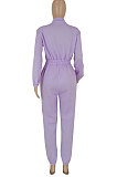 Gray Trendy Velvet Solid Color Zipper Collect Waist Casual Jumpsuits FFE193 -2