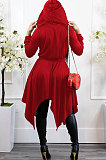 Black Women's Pure Color V Collar Long Sleeve Zipper Irregular Mid Waist Midi Dress AMW8360-3