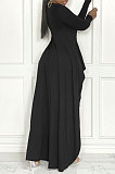 Black Wome's Solid Color Casual Irregular Bodycon Pants Sets JR3662-1