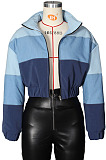 Blue Causal New Jean Spliced Zipper Crop Cotton Jacket ZS0430-1