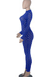 Red Eurameircan Sexy Long Sleeve Hollow Out High Waist Bodycon Jumpsuits FMM2053-3