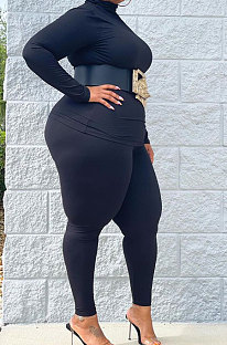 Black Simple Women's High Neck Skinny Pants Slim Fitting Casual Plain Suit YM223-1