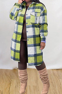 Green Grey Plaid Wholesale Long Sleeve Lapel Neck Single-Breasted Woolen Coat MTY6582-4