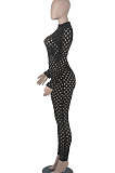 White Eurameircan Sexy Long Sleeve Hollow Out High Waist Bodycon Jumpsuits FMM2053-2