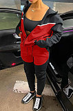 Black Grey Wholesale  Women's Spliced Zipper Hoodie Tops Skinny Pants Sport Sets YM225-2