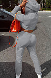 SUPER WHOLESALE|Grey Casusl Pure Color Velvet Hoodie Jogger Pants Suit LML279-4