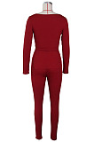 Camel Fashion Ribber New Long Sleeve Square Neck Split  Tops Bodycon Pants Plain Suit ZS0433-7