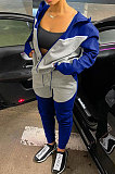 Red Grey Wholesale  Women's Spliced Zipper Hoodie Tops Skinny Pants Sport Sets YM225-1