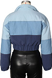 Black Grey Causal New Jean Spliced Zipper Crop Cotton Jacket ZS0430-2