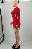 Red Night Club High Elastic Cotton Long Sleeve Backless Plaid Hip Dress YM229-3