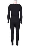 Pink Fashion Ribber New Long Sleeve Square Neck Split  Tops Bodycon Pants Plain Suit ZS0433-5