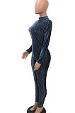 Khaki Euramerican Women's Sexy Both Sides Wear Zipper High Waist Velvet Bodycon Jumpsuits FMM1168-3
