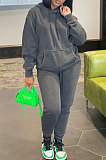 Dark Gray Women's Fashion Casual Pure Color Hoodie Two Pieces MDF5271