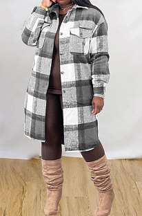 Black Grey Plaid Wholesale Long Sleeve Lapel Neck Single-Breasted Woolen Coat MTY6582-5