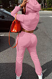 SUPER WHOLESALE|Pink Casusl Pure Color Velvet Hoodie Jogger Pants Suit LML279-1