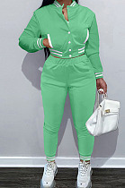 Green Casual Single-Breasted Long Sleeve Jacket Pencil Pants Baseball Uniform Sets YM224-2