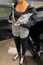 Black Grey Wholesale  Women's Spliced Zipper Hoodie Tops Skinny Pants Sport Sets YM225-2