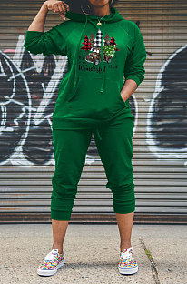 Green Wholesale Chrisrmas Printed Long Sleeve Hoodie Trousers Casual Suit WY68643-4