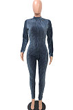 Gray Blue Euramerican Women's Sexy Both Sides Wear Zipper High Waist Velvet Bodycon Jumpsuits FMM1168-2