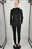 Black Red Wholesale  Women's Spliced Zipper Hoodie Tops Skinny Pants Sport Sets YM225-4