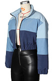 Blue Causal New Jean Spliced Zipper Crop Cotton Jacket ZS0430-1