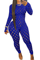 Blue Eurameircan Sexy Long Sleeve Hollow Out High Waist Bodycon Jumpsuits FMM2053-5