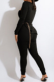 Army Green Fashion Ribber New Long Sleeve Square Neck Split  Tops Bodycon Pants Plain Suit ZS0433-3