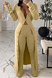 Beige Euramerican Winter Wome's Plush Single-Breasted Long Coat Bodycon Pants Sets LD81065