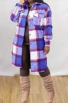 Dark Blue Purple Plaid Wholesale Long Sleeve Lapel Neck Single-Breasted Woolen Coat MTY6582-2