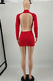 Red Night Club High Elastic Cotton Long Sleeve Backless Plaid Hip Dress YM229-3