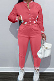 Red Casual Single-Breasted Long Sleeve Jacket Pencil Pants Baseball Uniform Sets YM224-3