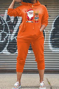 Orange Wholesale Chrisrmas Printed Long Sleeve Hoodie Trousers Casual Suit WY68641-2