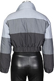 Black Grey Causal New Jean Spliced Zipper Crop Cotton Jacket ZS0430-2