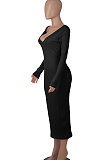 Gray Women's Sexy Deep V Collar Off Shoulder Cotton Ribber Casual Bodycon Midi Dress FMM2094-2