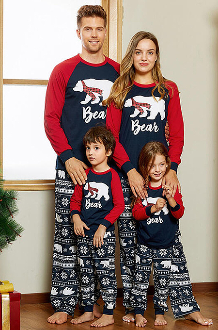 Christmas Cotton Pajamas Adult Kids Baby Polar Bear Sleepwear Set ( Size run small, pick larger size)