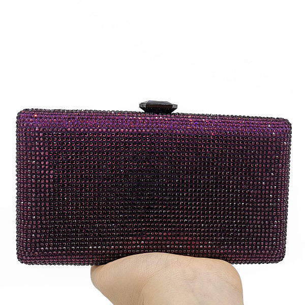 Full Beaded Rhinestone Party Handbag with Chain in Purple