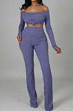 Orange Fashion Ribber Off Shoulder Split Tops Flare Pants Slim Fitting Two-Piece ZDD31175-2