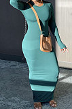 Apricot Wholesale New Long Sleeve Round Neck Slim Fitting Plaid Dress ZDD31172-1